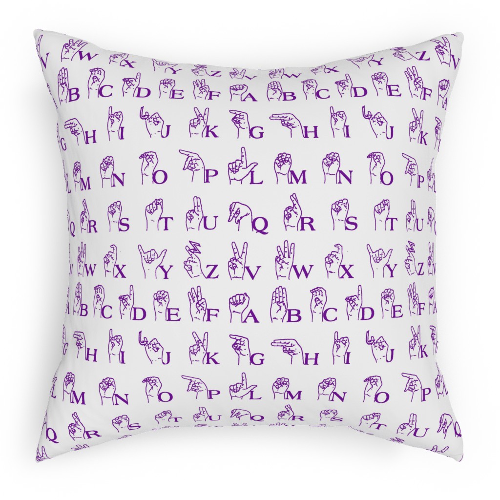 Sign Language Alphabet Pillow, Woven, Black, 18x18, Single Sided, Purple, Crystal Ball