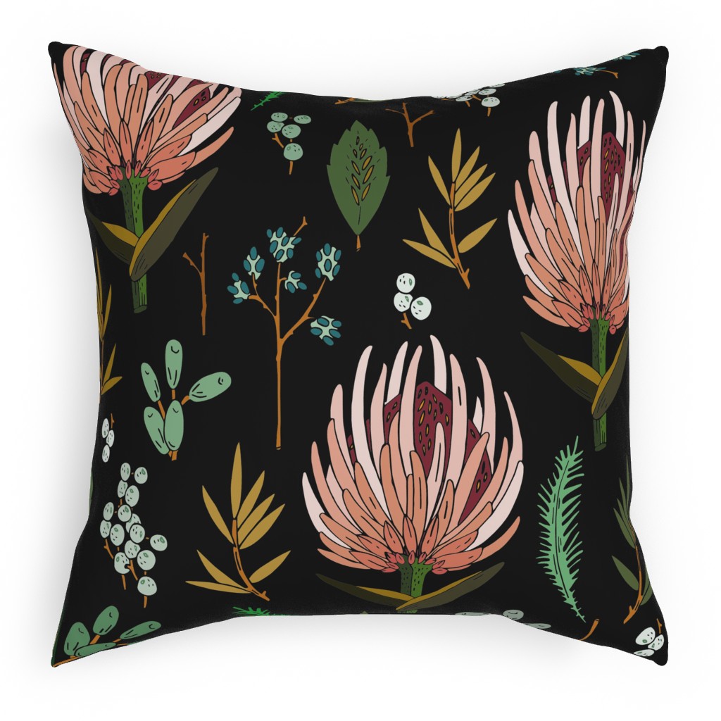 Floral Study - Dark Pillow, Woven, Black, 18x18, Single Sided, Multicolor