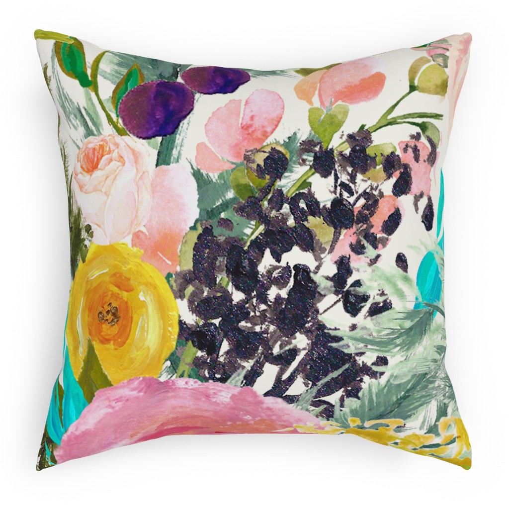 Autumn Blooms - Bright Pillow, Woven, Black, 18x18, Single Sided, Multicolor
