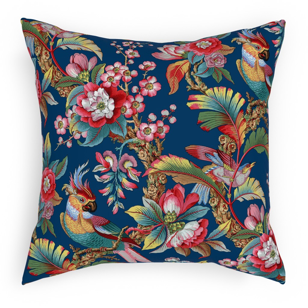 Edwardian Parrot - Bright Pillow, Woven, Black, 18x18, Single Sided, Multicolor