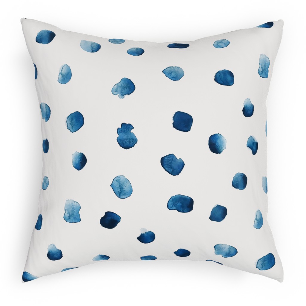Cobalt Watercolor Spots on White Pillow, Woven, Black, 18x18, Single Sided, Blue