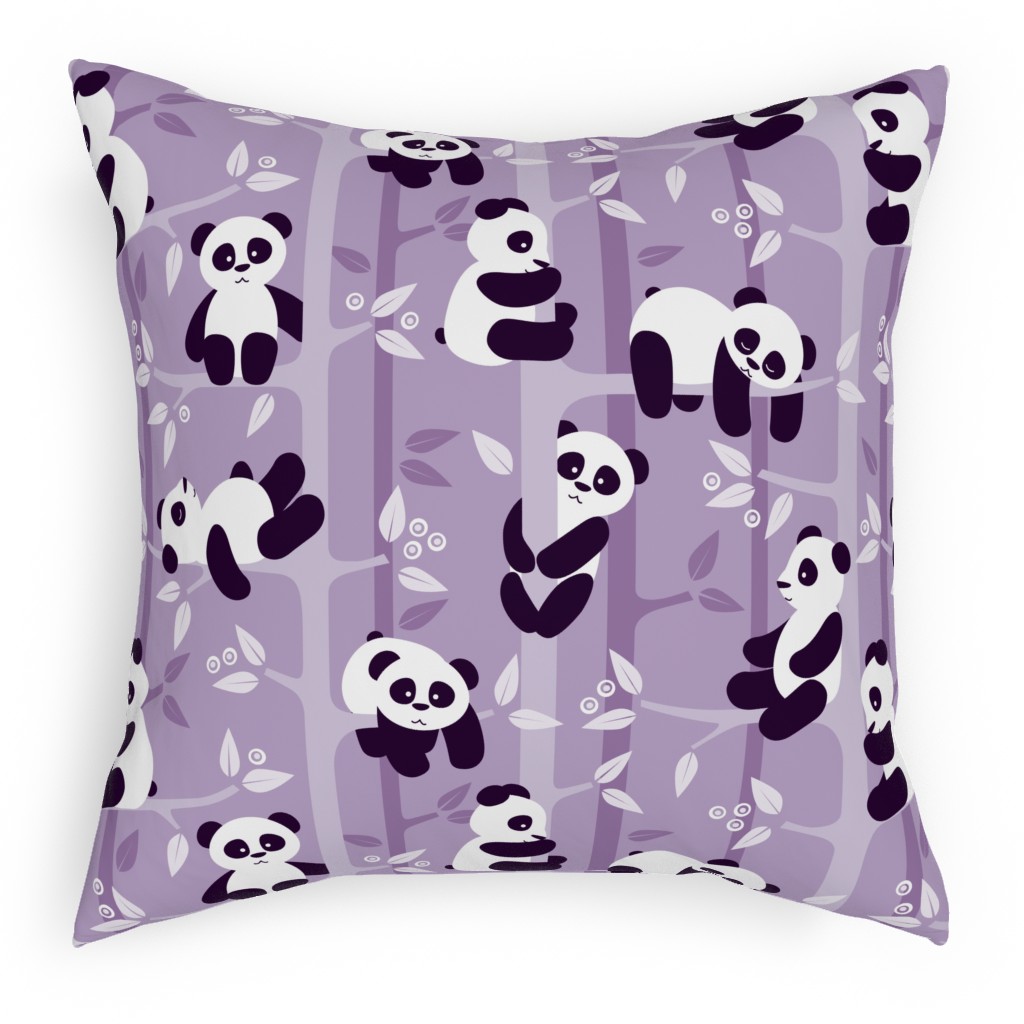 Pandas and Bamboo Pillow, Woven, Black, 18x18, Single Sided, Purple, Iris