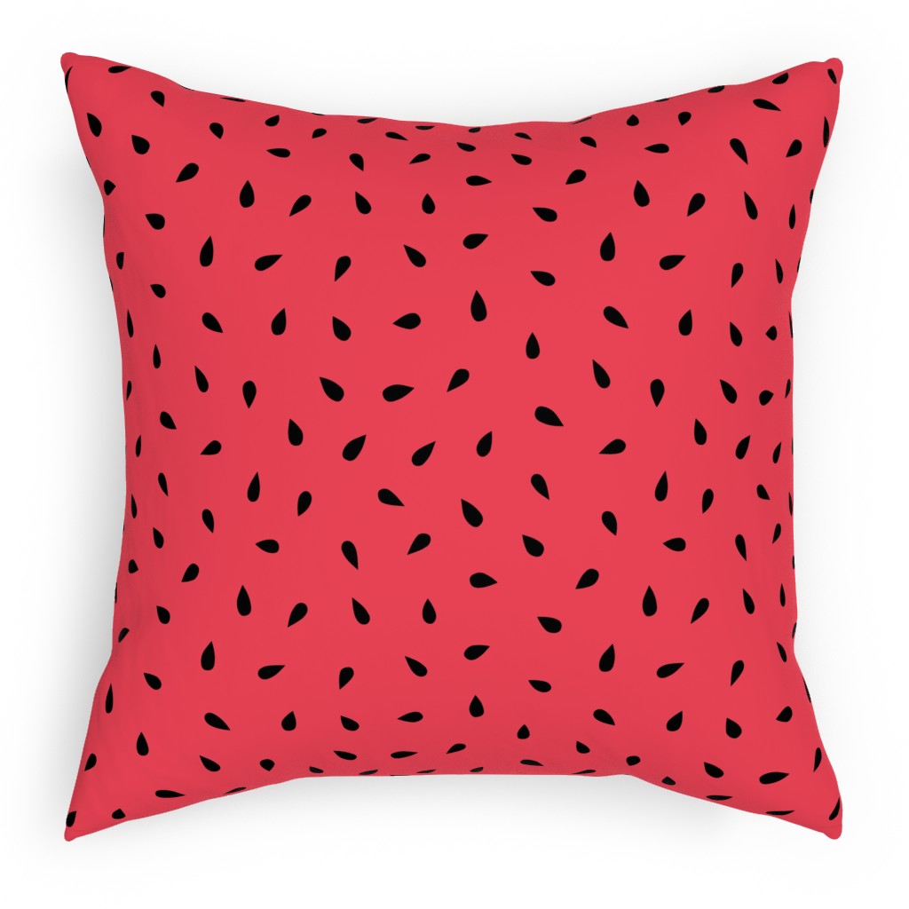 Watermelon Fruit Seeds Pillow, Woven, Black, 18x18, Single Sided, Red