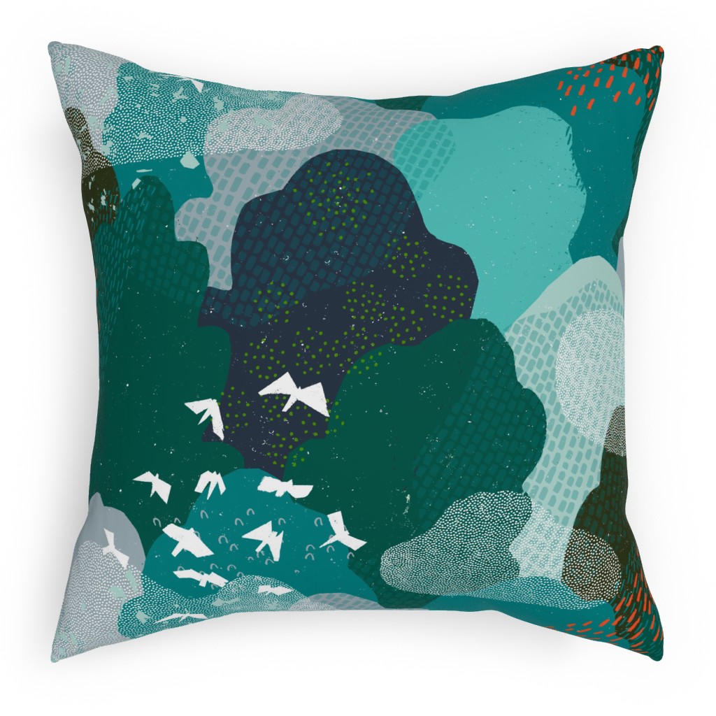 Forest Bird's Eye View - Green Pillow, Woven, Black, 18x18, Single Sided, Green