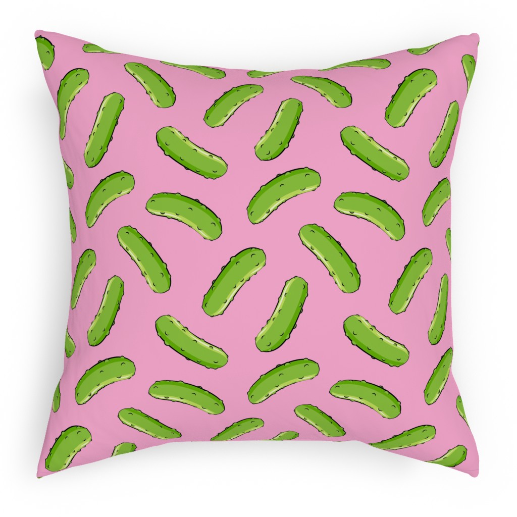 Pickles - Pink Pillow, Woven, Black, 18x18, Single Sided, Pink, Bright Pink