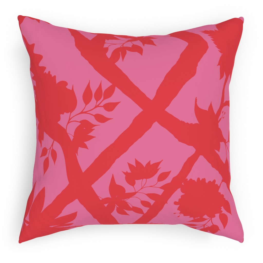 Peony Brand Mural - Pink Pillow, Woven, Black, 18x18, Single Sided, Pink, Bright Pink