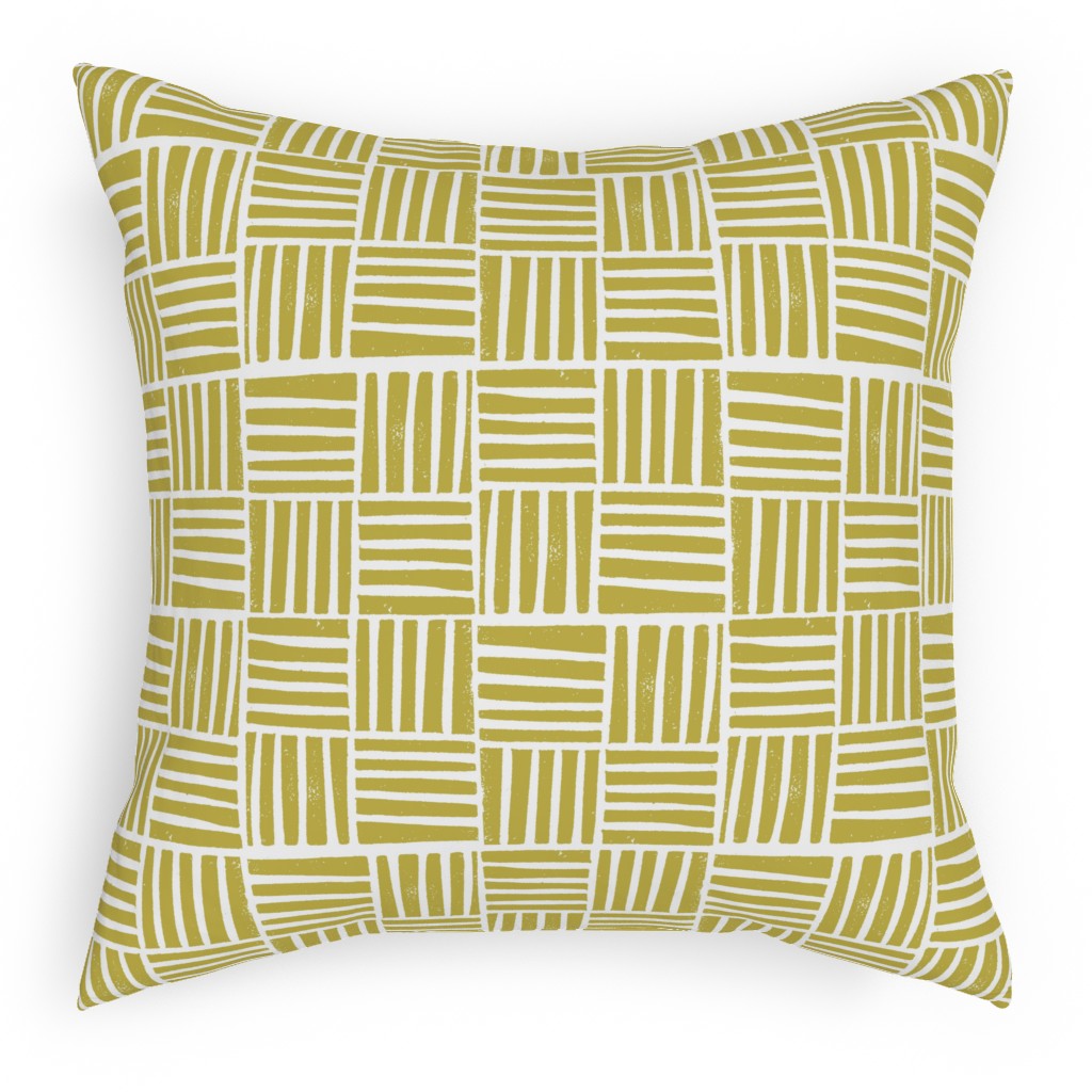 Thatch Stripe Grid - Yellow Pillow, Woven, Black, 18x18, Single Sided, Yellow, Classic Yellow