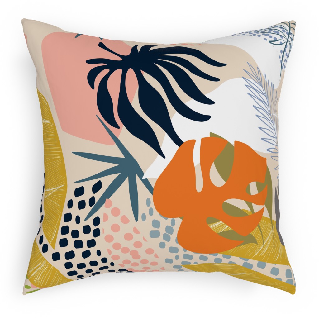 Tropical Foliage - Multi Pillow, Woven, Black, 18x18, Single Sided, Multicolor