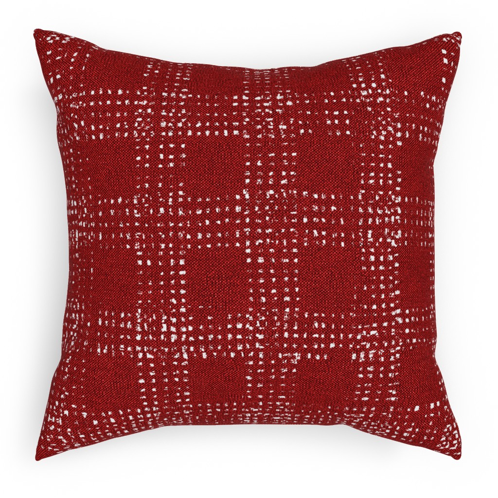 Mud Cloth Plaid - Red and White Pillow, Woven, Black, 18x18, Single Sided, Red