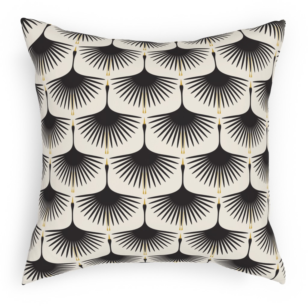 Art Deco Swans Pillow, Woven, Black, 18x18, Single Sided, Beige