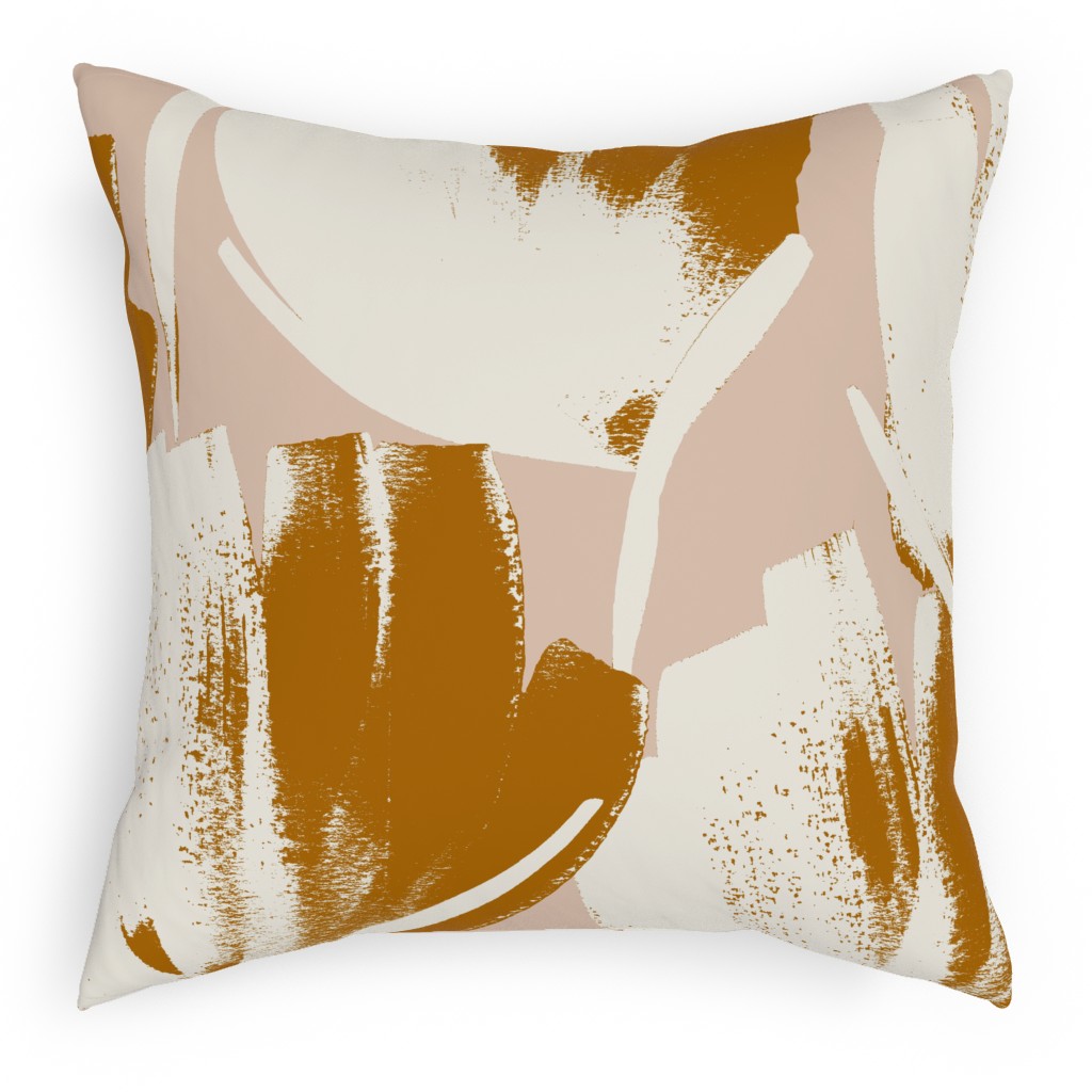 Flowers - Mustard Pillow, Woven, Black, 18x18, Single Sided, Pink