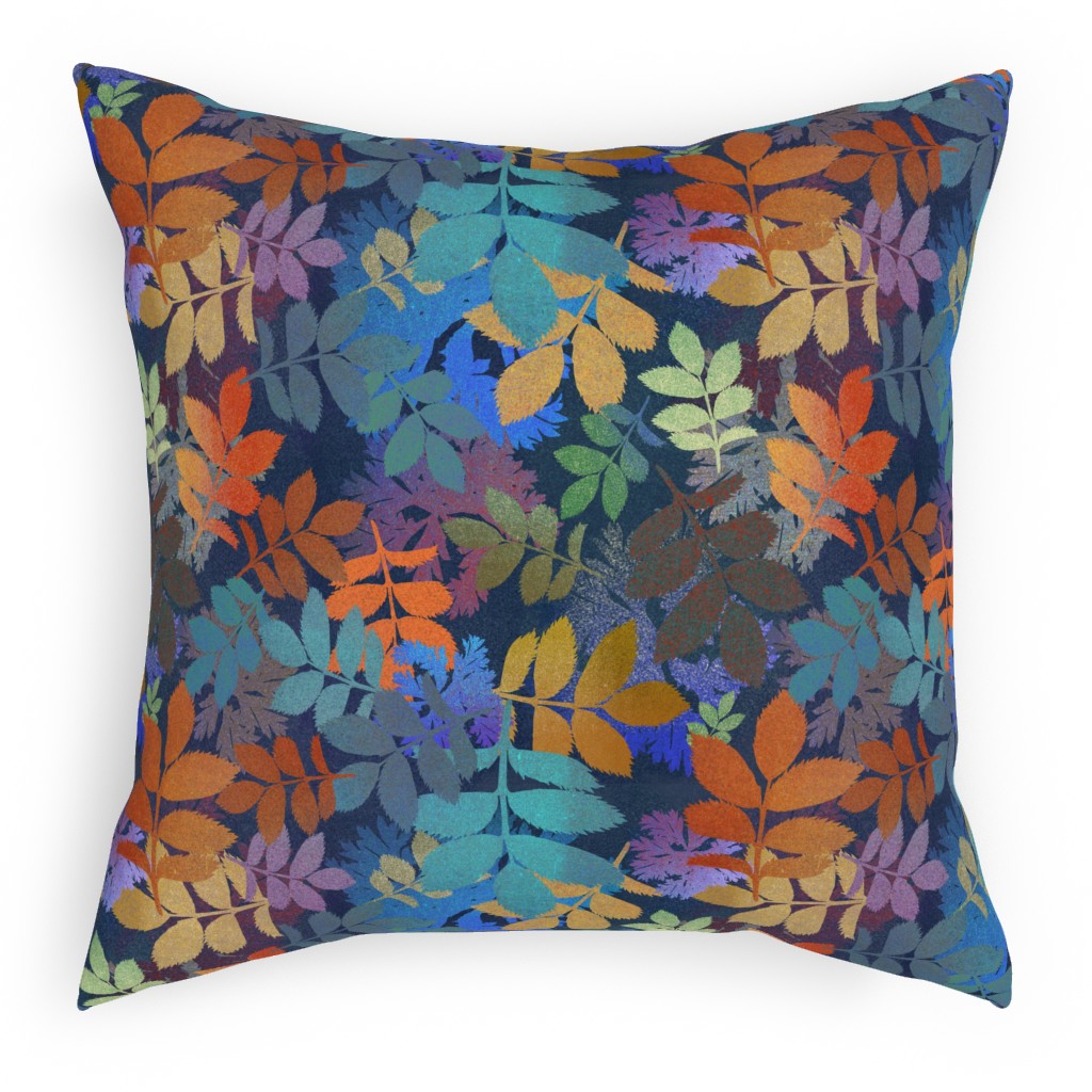 Leaves Falling - Multi Pillow, Woven, Black, 18x18, Single Sided, Multicolor