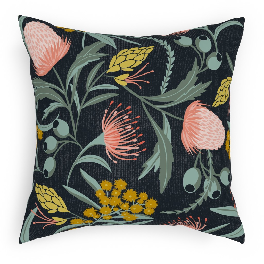 Flora Australis Botanical - Dark Pillow, Woven, Black, 18x18, Single Sided, Multicolor