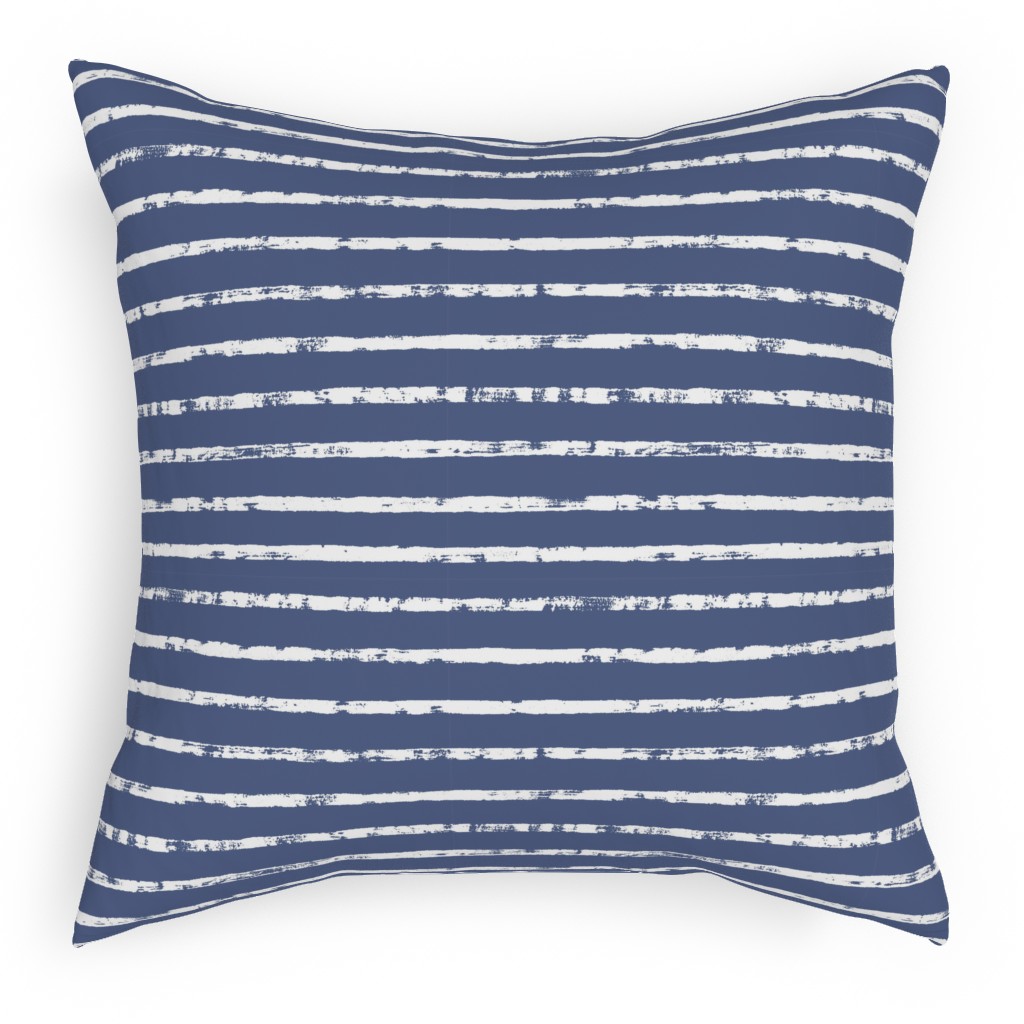 Distressed Dusty Blue and White Stripes Pillow, Woven, Black, 18x18, Single Sided, Blue