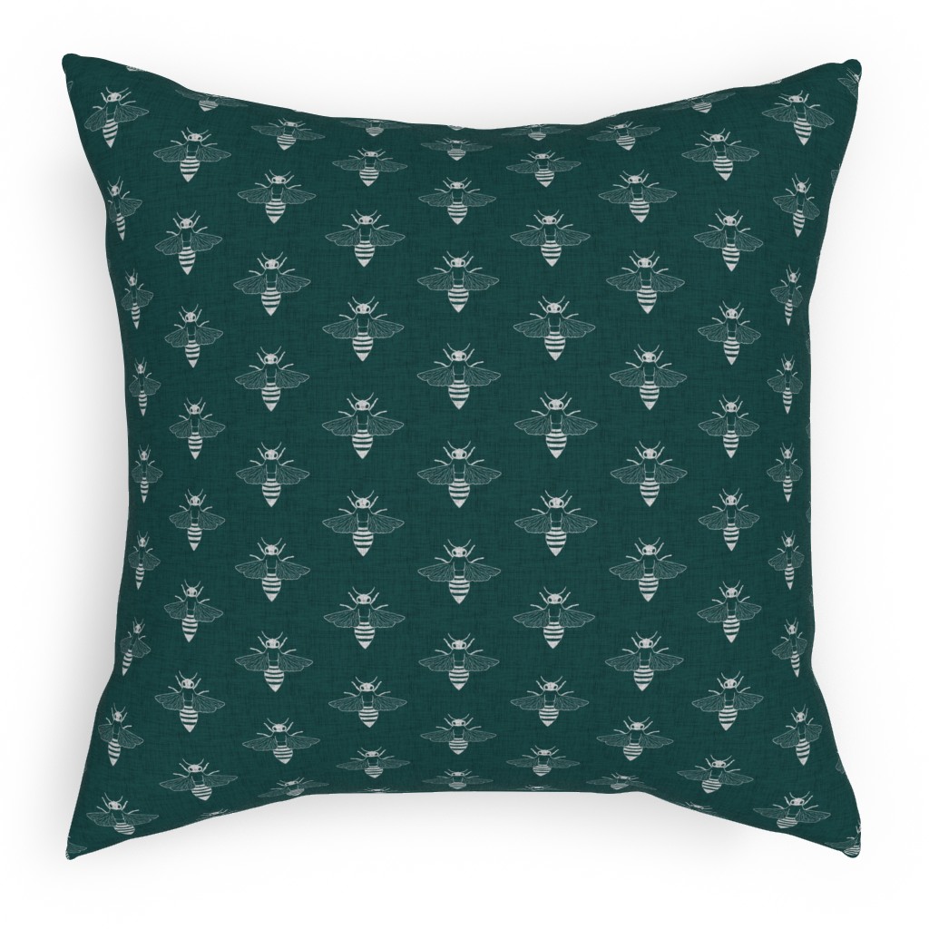 Bees in Flight - Green Pillow, Woven, Black, 18x18, Single Sided, Green