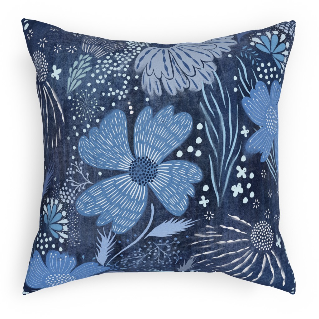 Shibori Flower Abundance - Blue Pillow, Woven, Black, 18x18, Single Sided, Blue