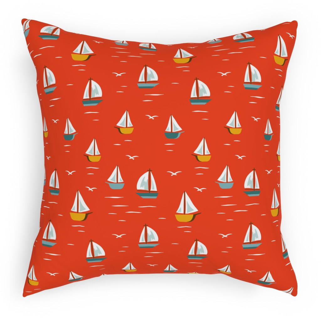Sailboats Pillow, Woven, Black, 18x18, Single Sided, Red, New Year