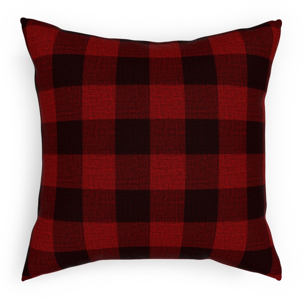 Linen Look Gingham Lumberjack - Red, Black Pillow, Woven, Black, 18x18, Single Sided, Red