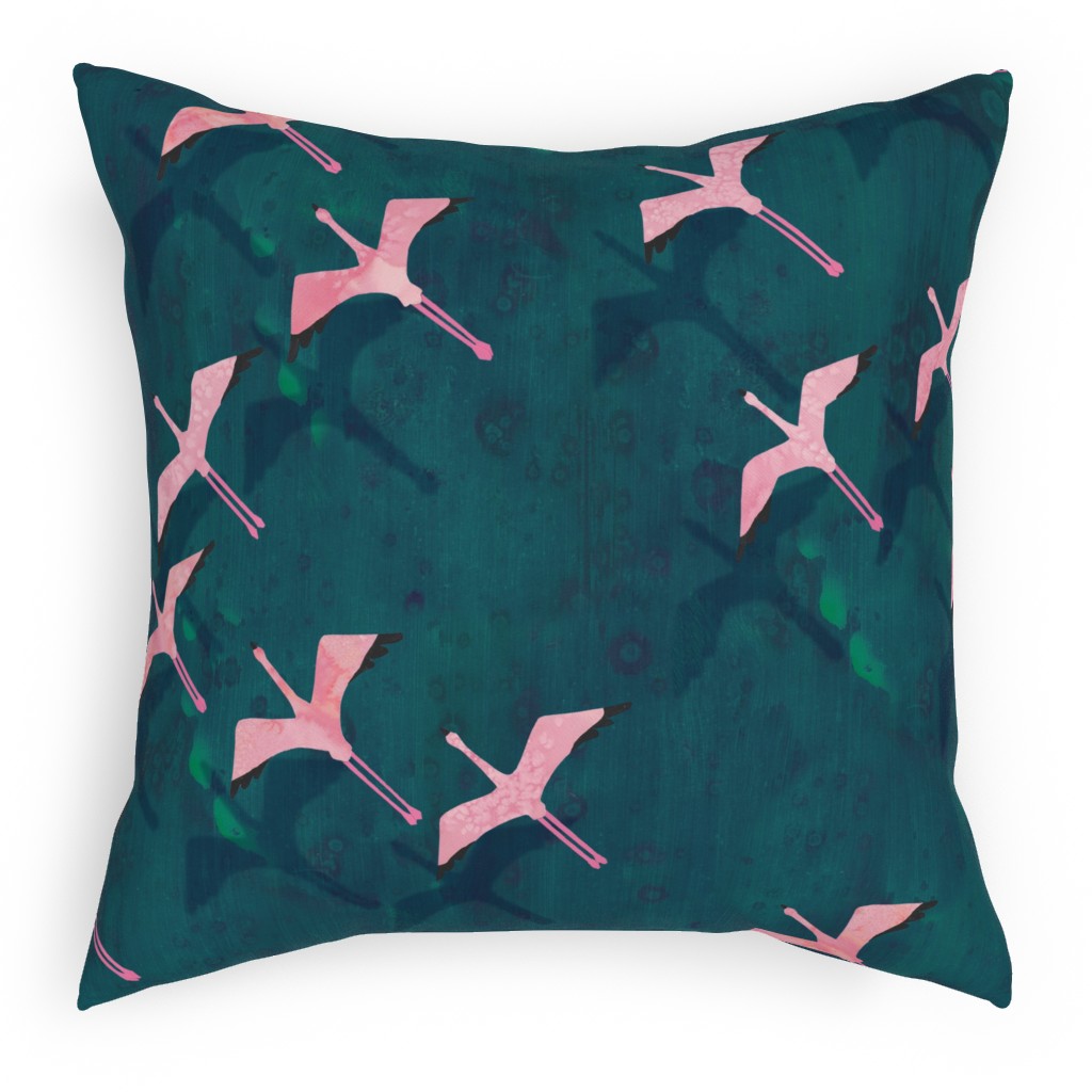 Flamingos Flying Pillow, Woven, Black, 18x18, Single Sided, Green