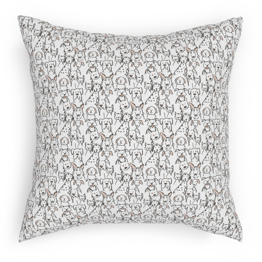 Peach Pop Doodle Dogs - Black and White Pillow, Woven, Black, 18x18, Single Sided, White