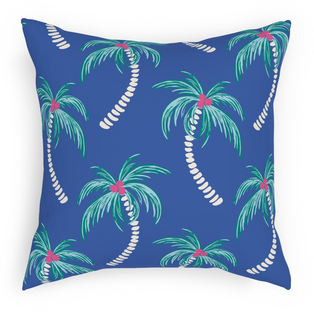 Tropical Palms Pillow, Woven, Black, 18x18, Single Sided, Blue
