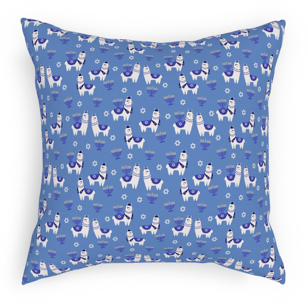 Llamakah - Blue Pillow, Woven, Black, 18x18, Single Sided, Blue