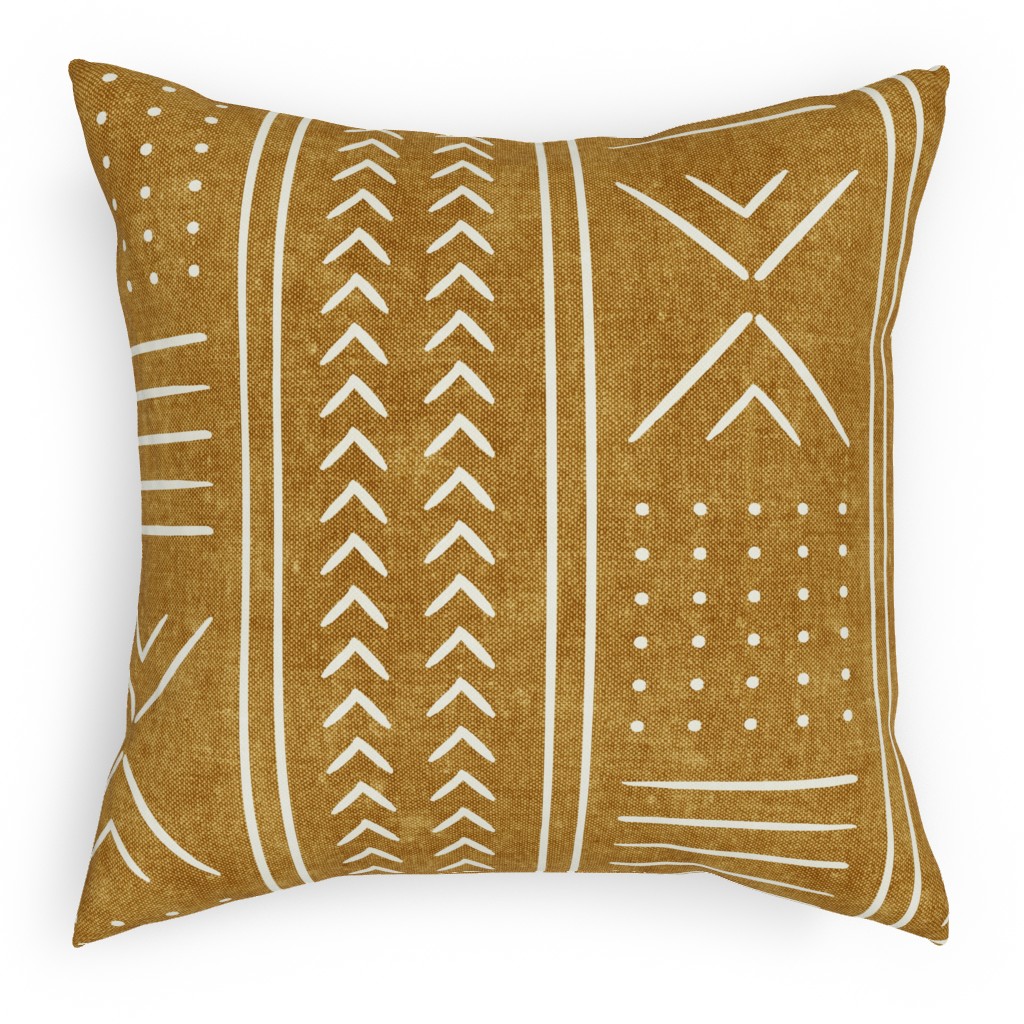 Mudcloth - Mustard Pillow, Woven, Black, 18x18, Single Sided, Yellow