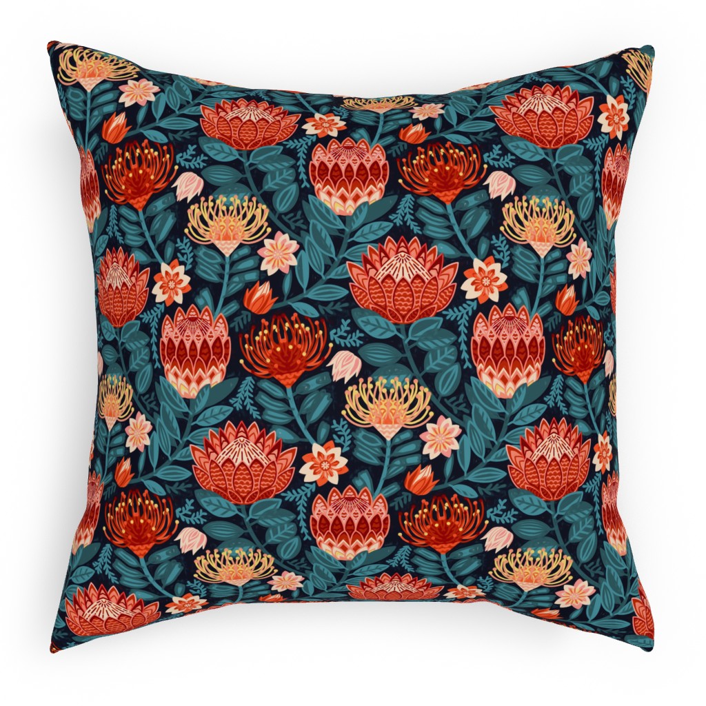 Protea Chintz - Navy Pillow, Woven, Black, 18x18, Single Sided, Multicolor