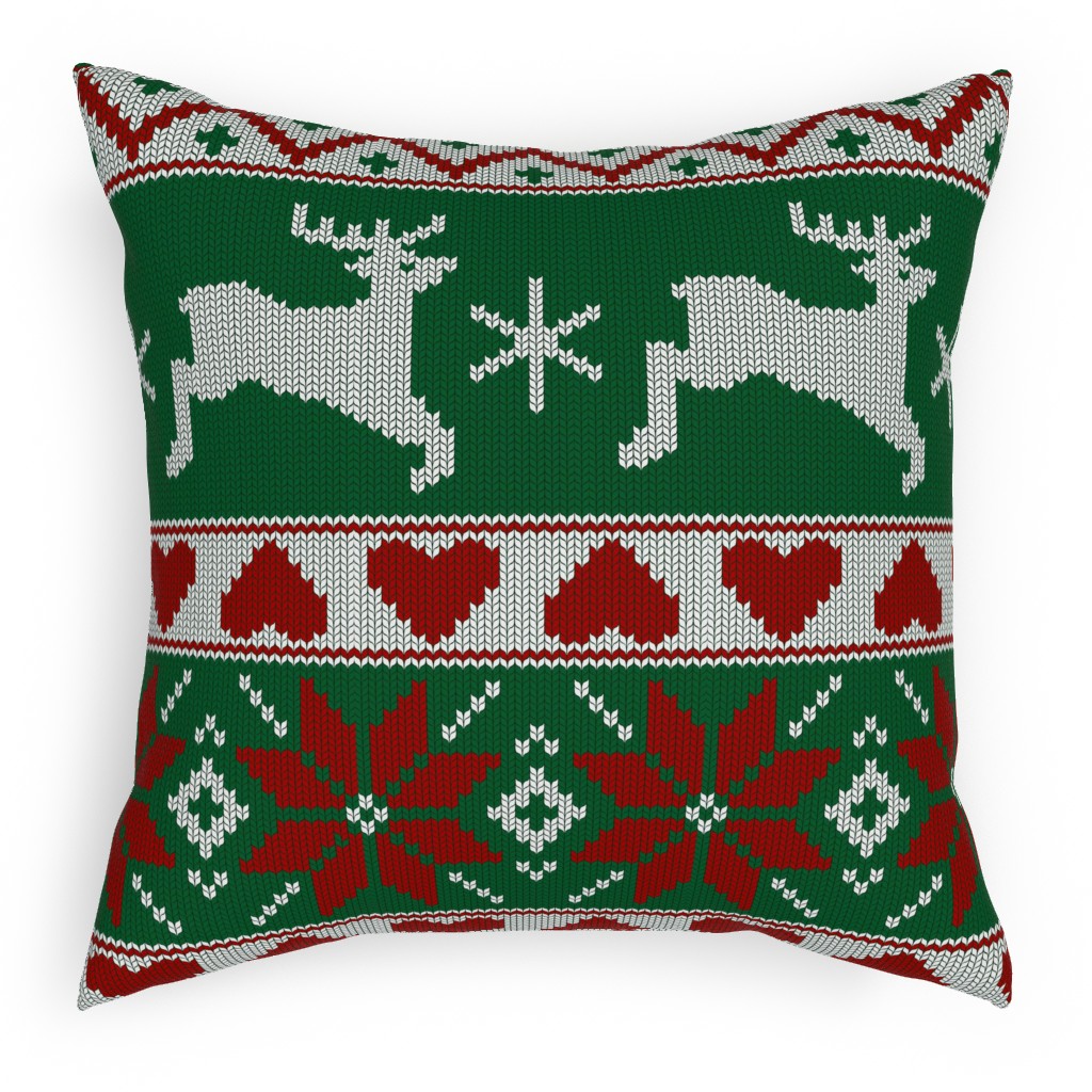 Christmas Knit - Green and Red Pillow, Woven, Black, 18x18, Single Sided, Multicolor