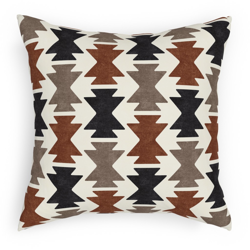 Bohemian Aztec Pillow, Woven, Black, 18x18, Single Sided, Brown, Chestnut
