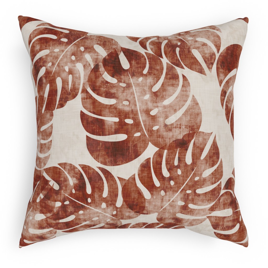 Monstera Leaves - Rust Pillow, Woven, Black, 18x18, Single Sided, Brown, Brown