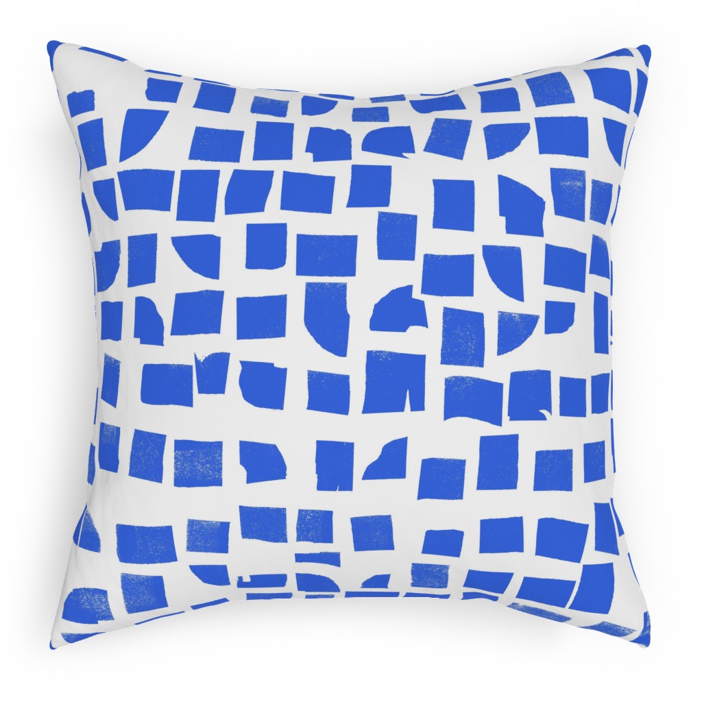 Blue Check Pillow, Woven, Black, 18x18, Single Sided, Blue, True Blue