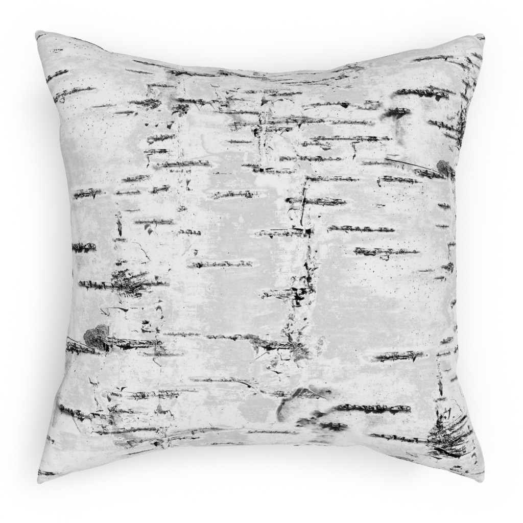 Birch Bark - White, Gray Pillow, Woven, Black, 18x18, Single Sided, Gray