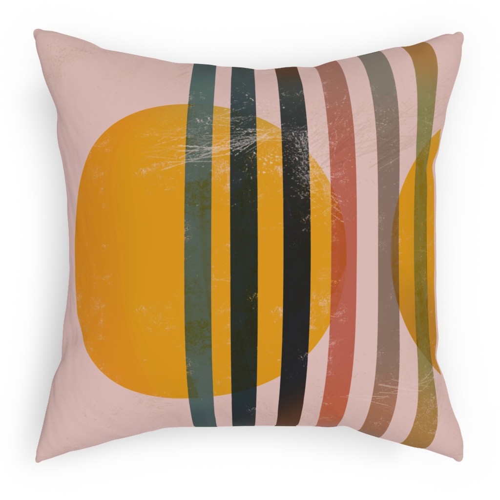 Abstract Cali Sunset - Multi on Pink Pillow, Woven, Black, 18x18, Single Sided, Multicolor