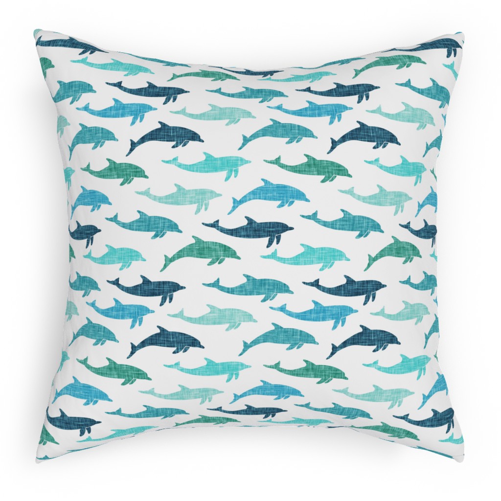 Dolphins Pillow, Woven, Black, 18x18, Single Sided, Green, Malachite