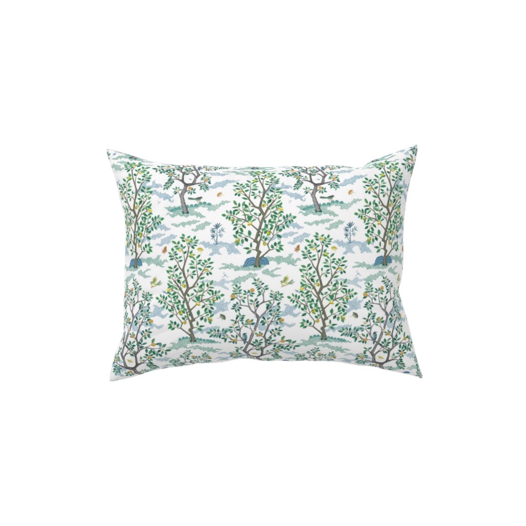Citrus Trees - Blue and Green on White Pillow, Woven, Black, 12x16, Single Sided, Green