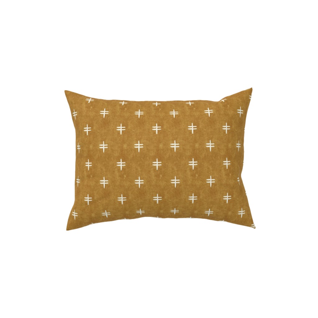 Double Cross Mudcloth Tribal - Mustard Yellow Pillow, Woven, Black, 12x16, Single Sided, Brown, Brown