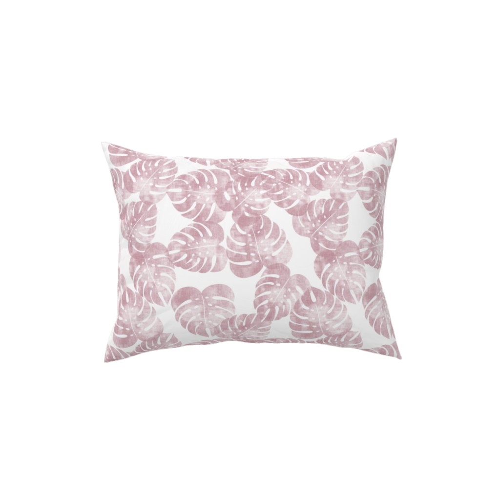 Monstera Leaves - Mauve Pillow, Woven, Black, 12x16, Single Sided, Pink, Bright Pink