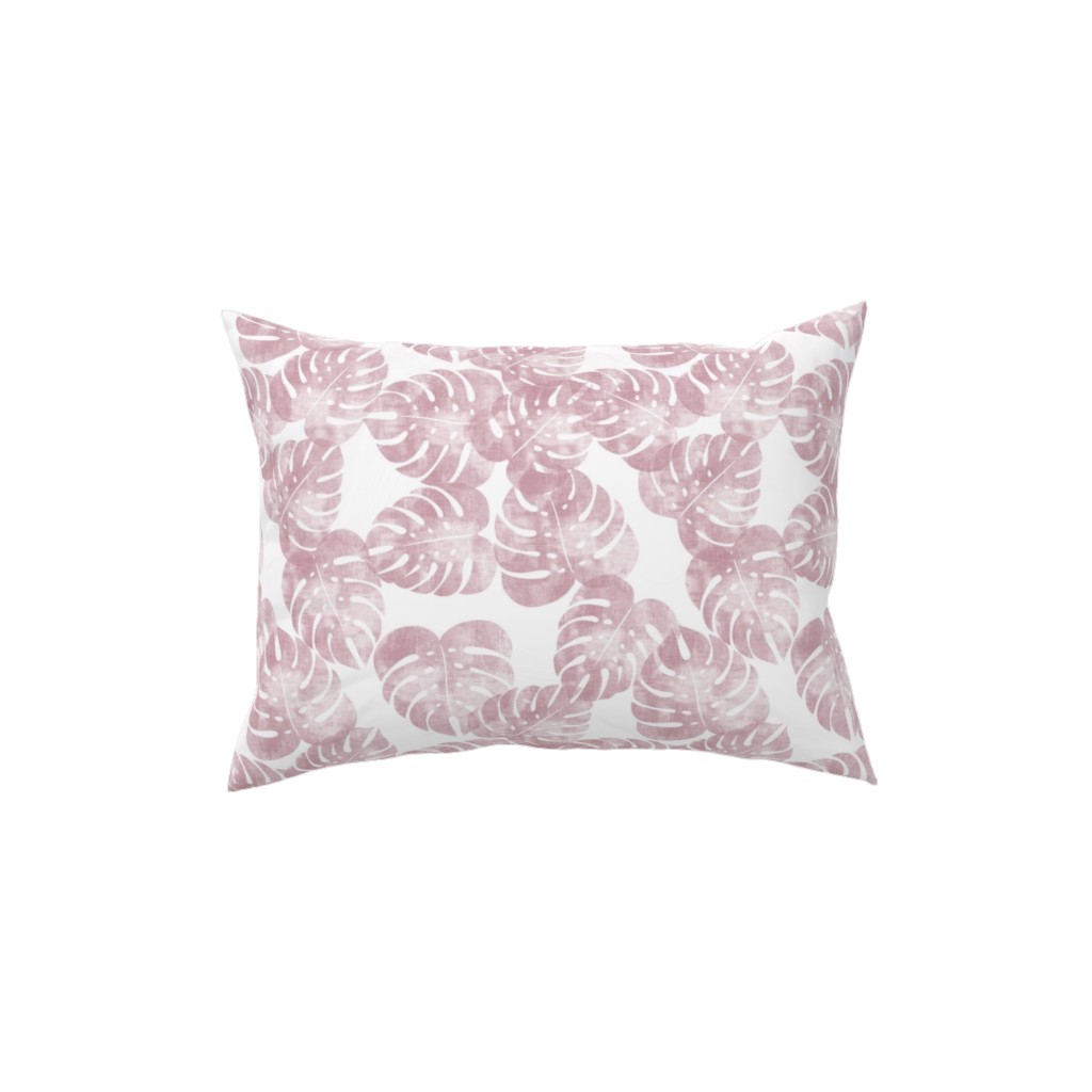 Monstera Leaves - Mauve Pillow, Woven, Black, 12x16, Single Sided, Pink