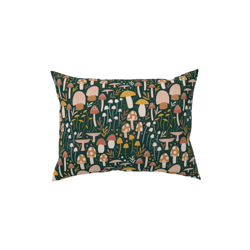 Woodland Mushroom Meadow - Green Pillow, Woven, Black, 12x16, Single Sided, Green, Classic Green