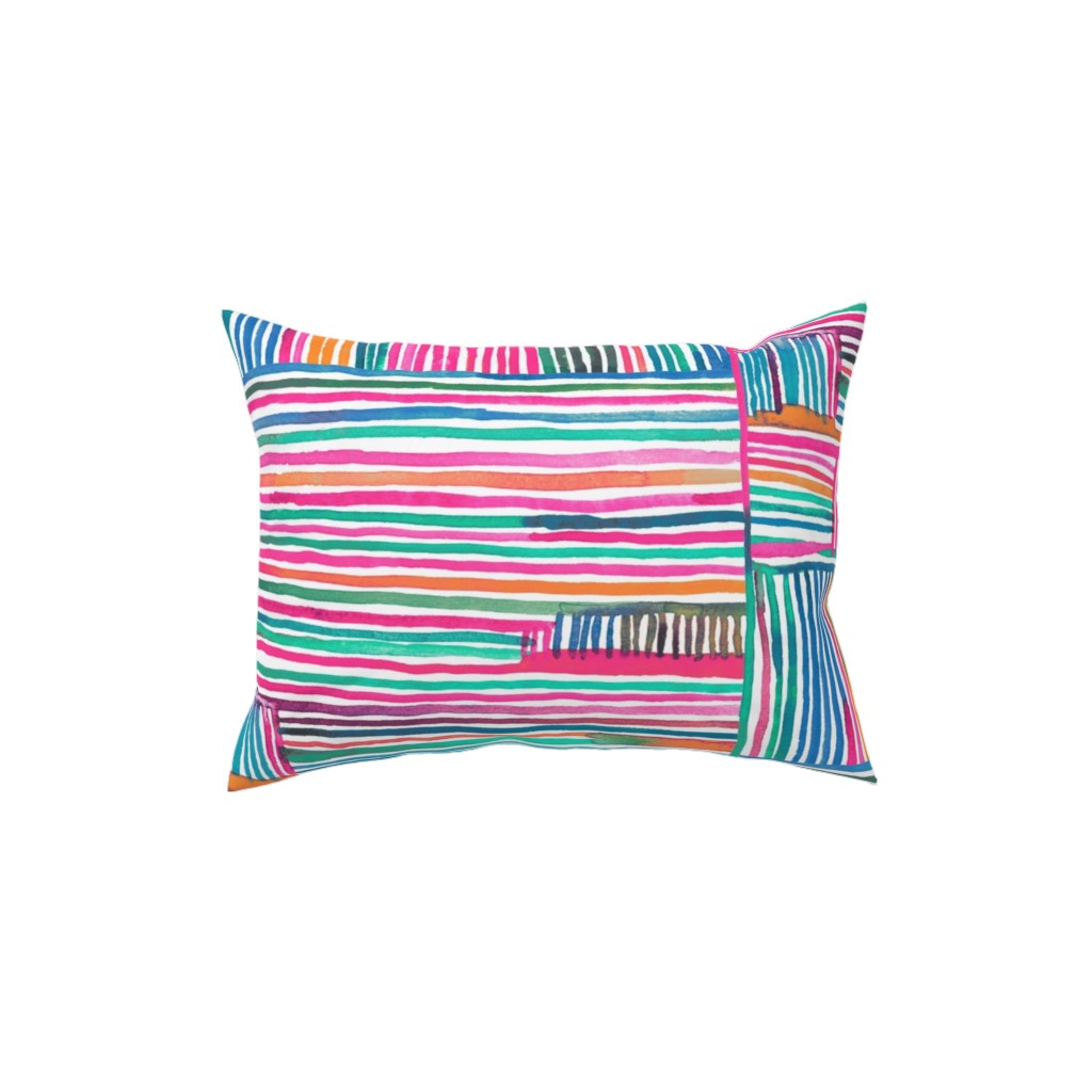 Linear Meditation Pillow, Woven, Black, 12x16, Single Sided, Multicolor, Hot Pink
