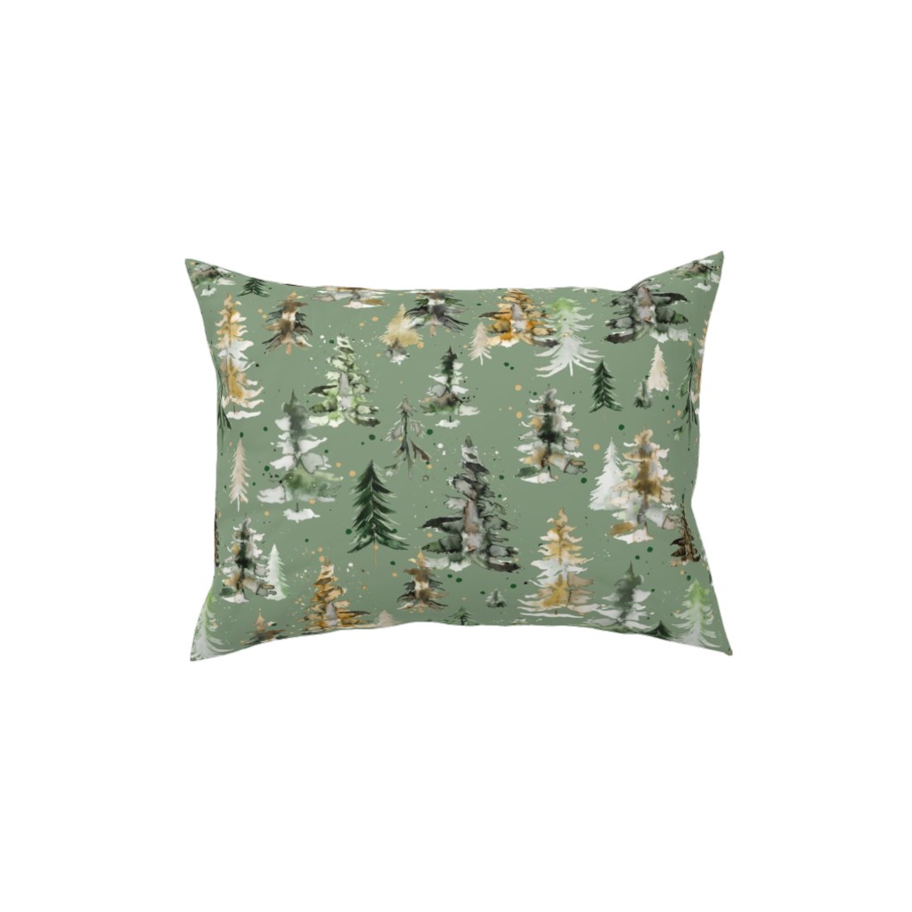 Watercolor Pines and Spruces Christmas - Green Pillow, Woven, Black, 12x16, Single Sided, Green, Classic Green
