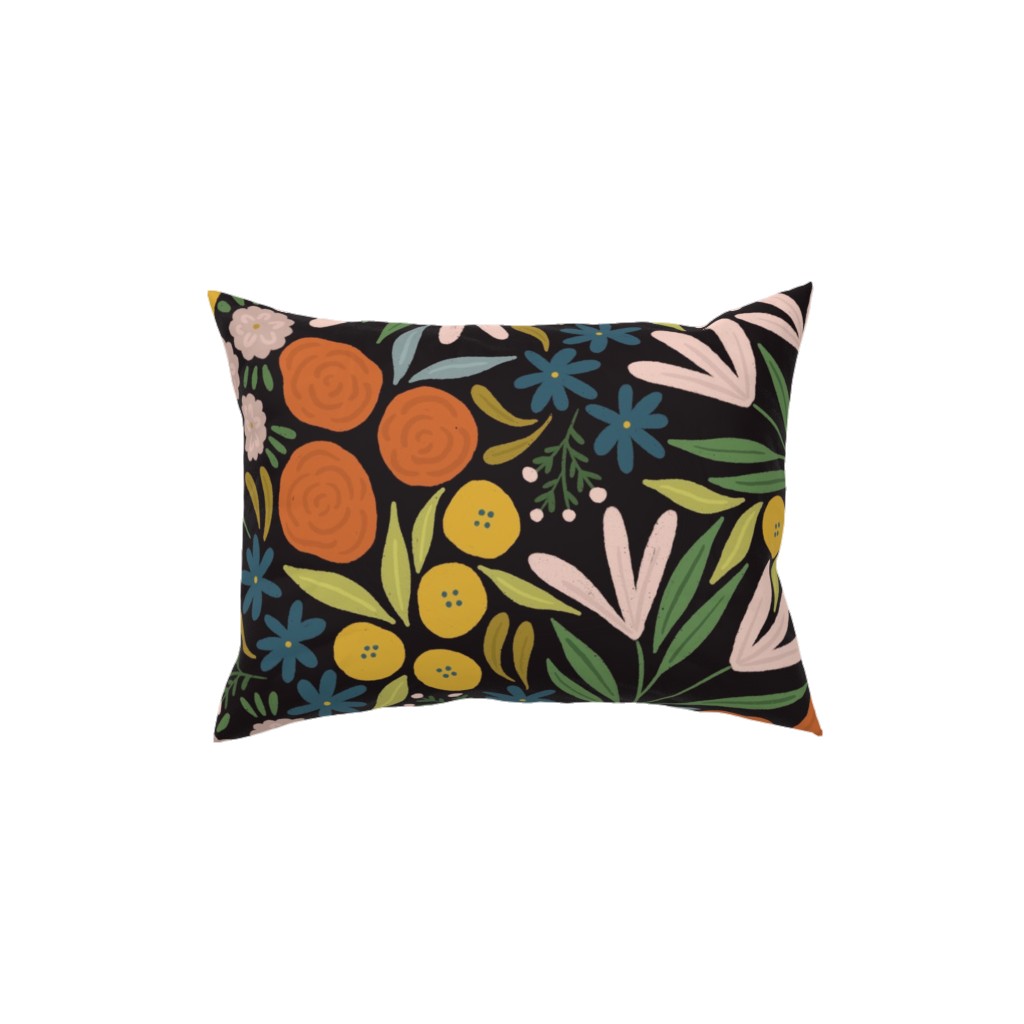 Sofia Floral - Dark Pillow, Woven, Black, 12x16, Single Sided, Multicolor