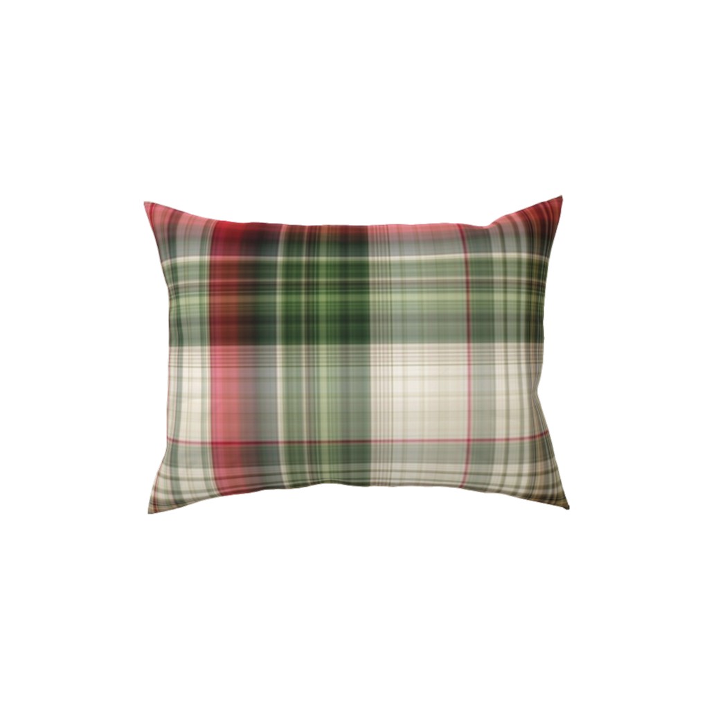 Christmas Plaid - Green, White and Red Pillow, Woven, Black, 12x16, Single Sided, Green