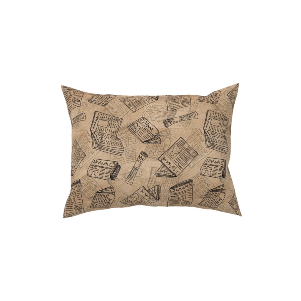 Newsprint Pillow, Woven, Black, 12x16, Single Sided, Brown, Morning Latte