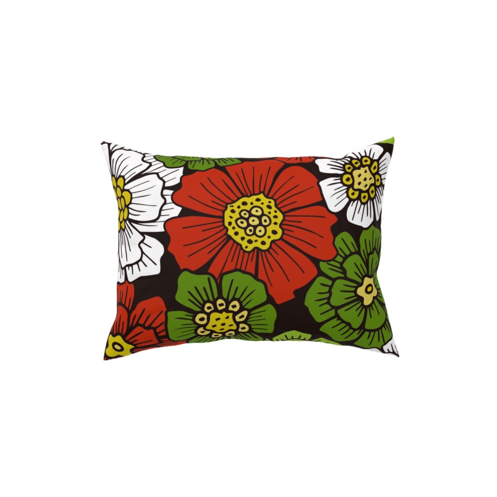 Christmas Floral - Red and Green Pillow, Woven, Black, 12x16, Single Sided, Multicolor