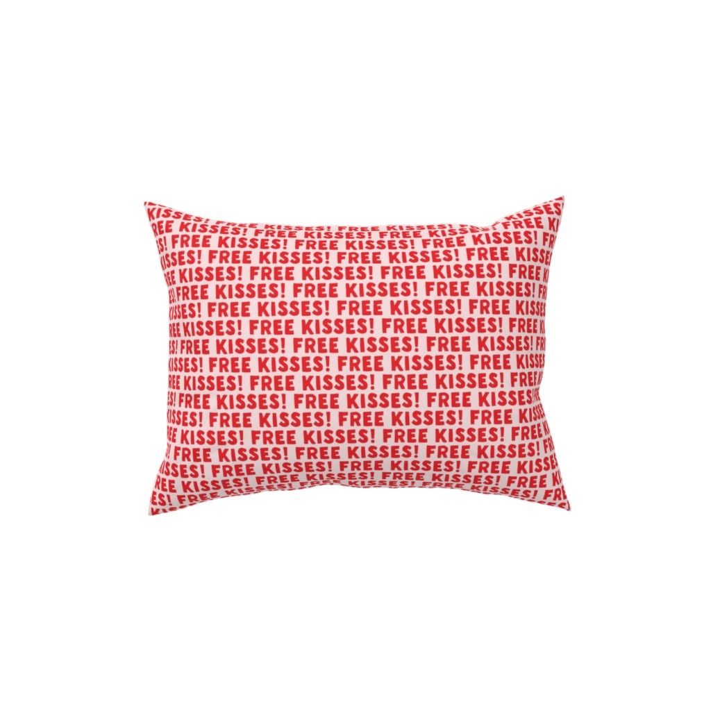 Free Kisses! - Red on Pink Pillow, Woven, Black, 12x16, Single Sided, Red