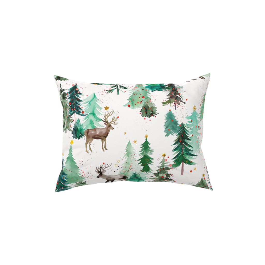 Rudolph Deer & Christmas Trees Pillow, Woven, Black, 12x16, Single Sided, Green