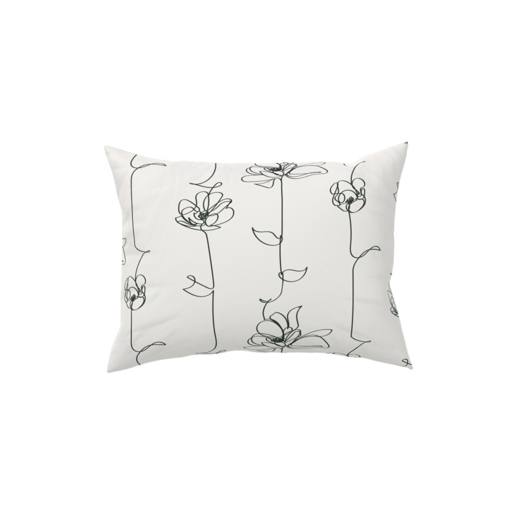 One Line Floral - Neutral Pillow, Woven, Black, 12x16, Single Sided, White