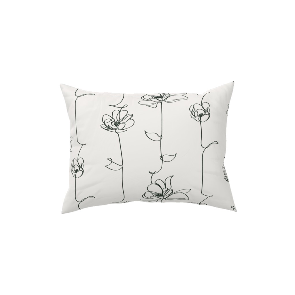 One Line Floral - Neutral Pillow, Woven, Black, 12x16, Single Sided, White, White